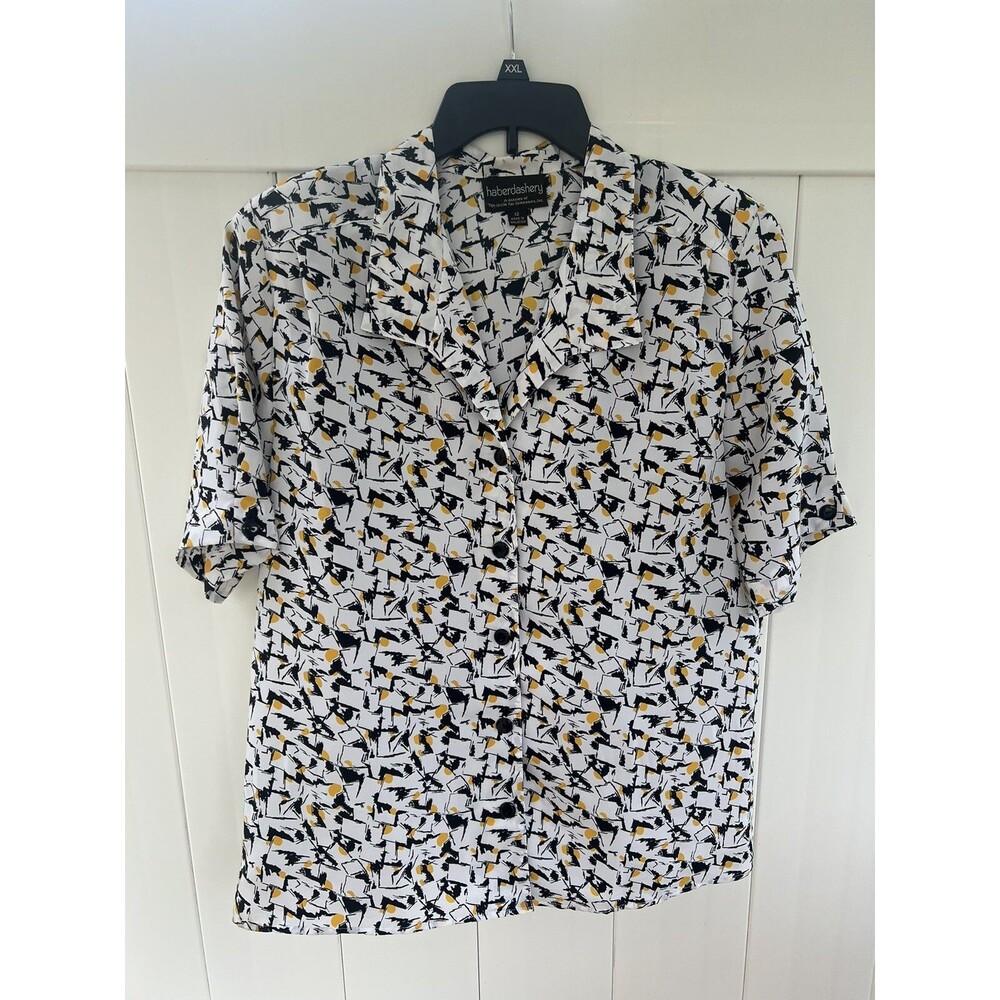 Leslie Fay Haberdashery Womens Sz 12 Button Up Multicolor Abstract Short Sleeve